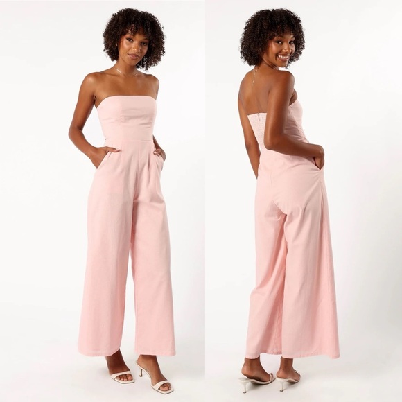 🌻NEW w.Tags Petal & Pup Jodie Pale Pink Strapless Jumpsuit Size Large - Picture 1 of 12